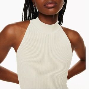 Babaton Cream Ribbed Halter Tank Top